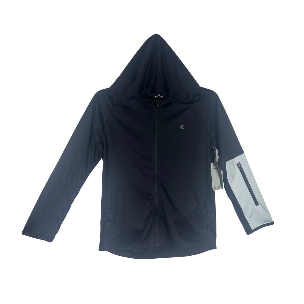 BALANCE COLLECTION Boys Black Hooded Zip Up Athletic Jacket‎ Size Medium NEW